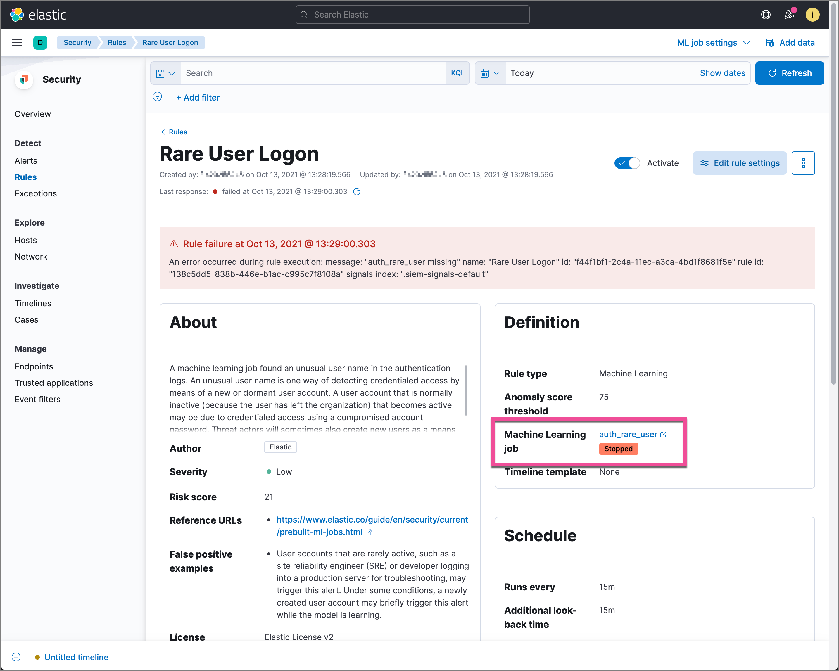 rules ts ml job stopped