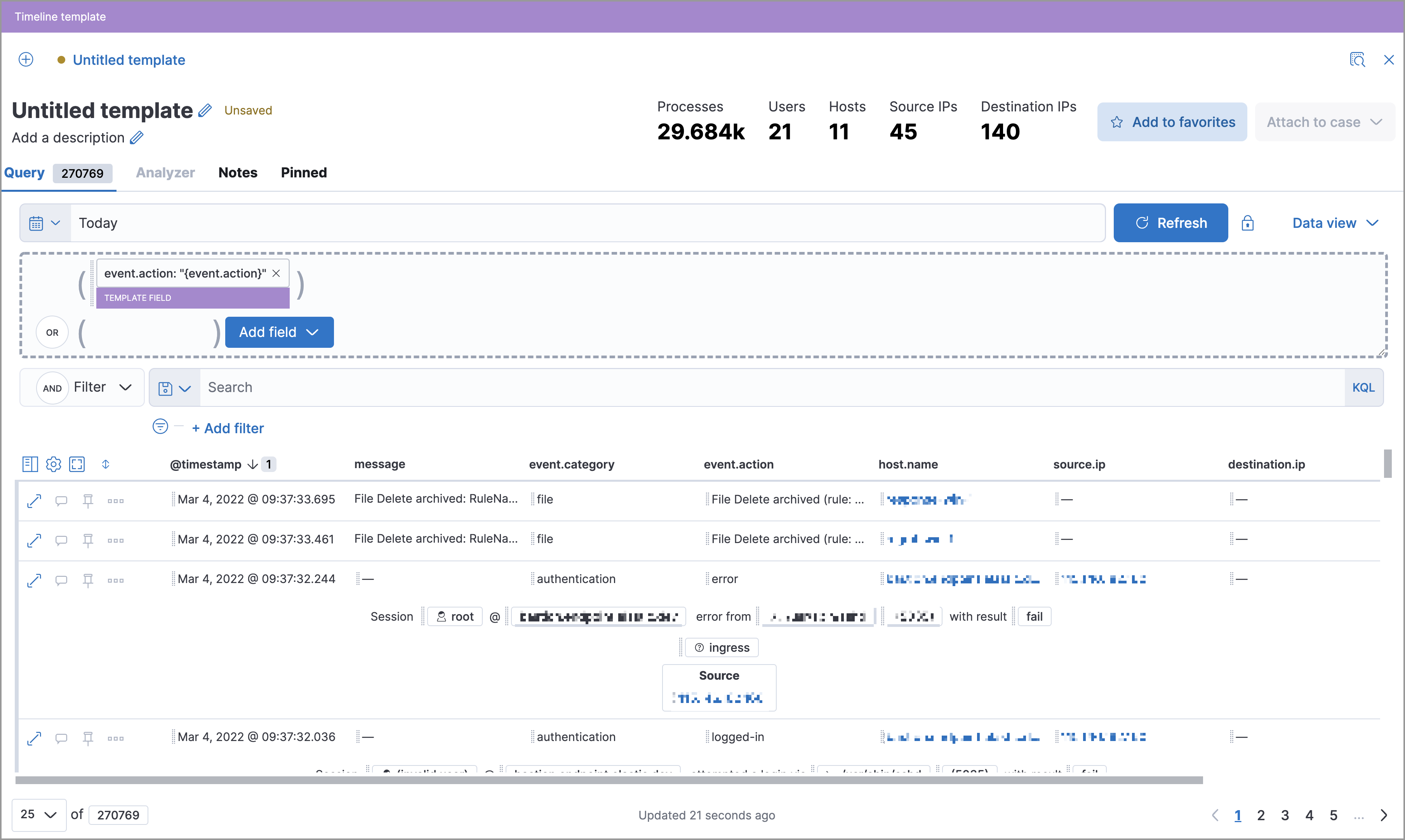 Shows an example of a Timeline filter