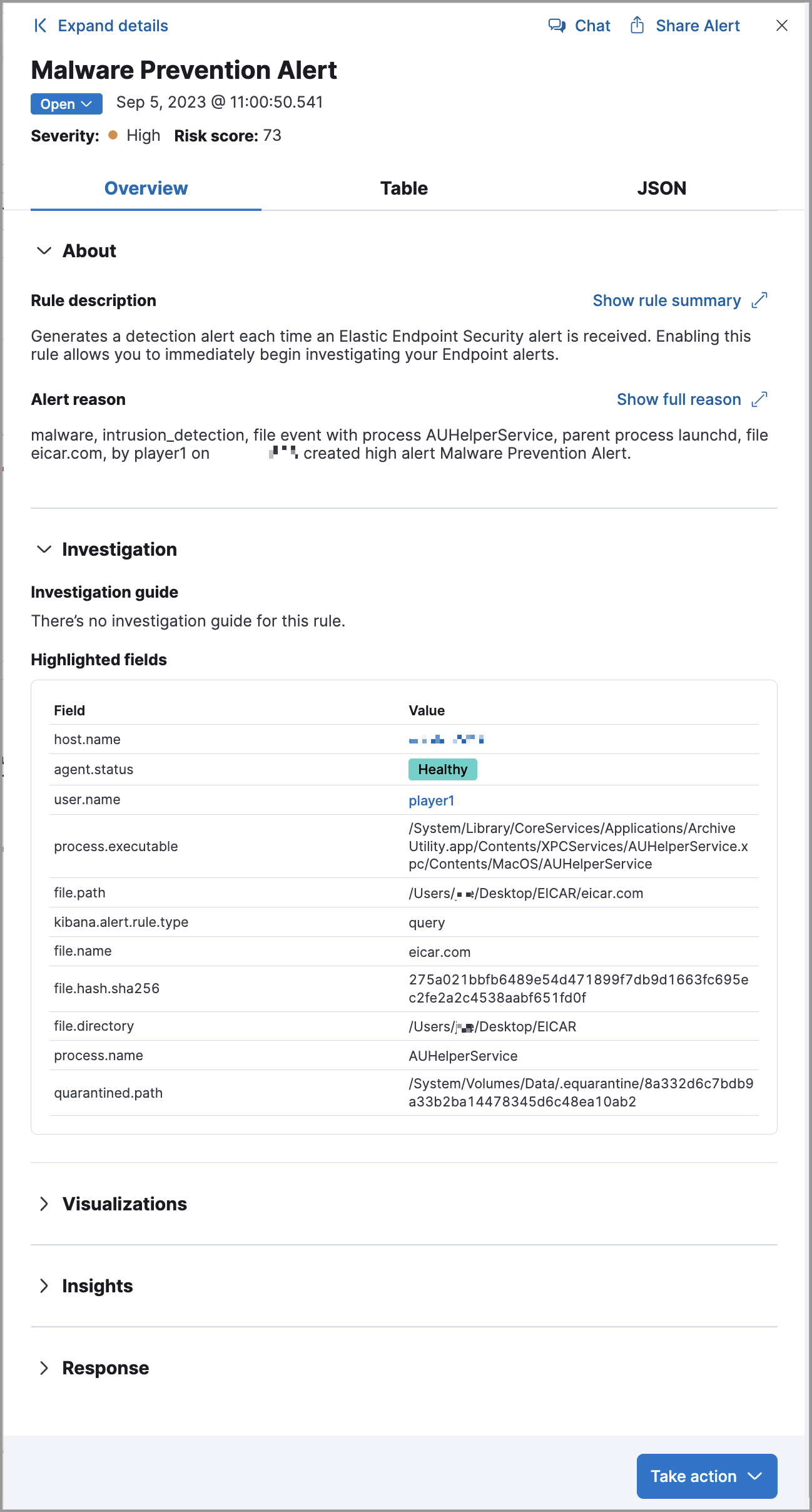 Right panel of the alert details flyout