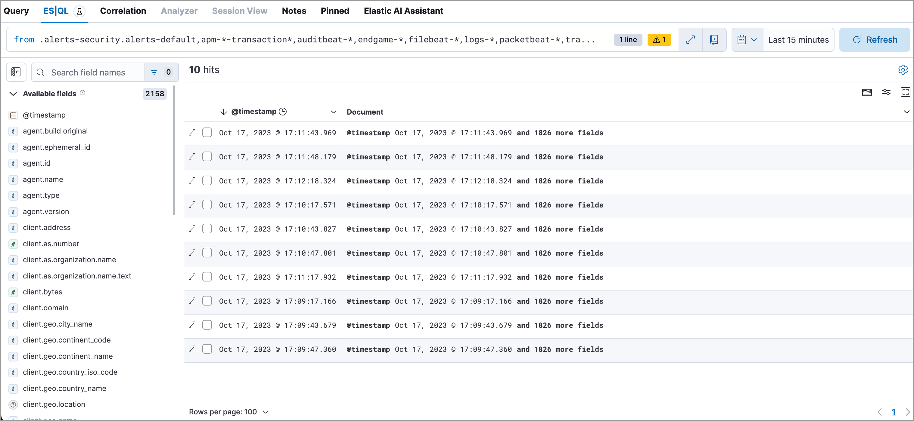 a Timeline’s ES|QL tab