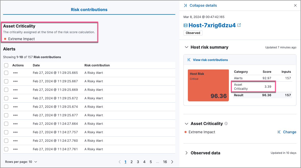 View asset criticality impact on host risks core