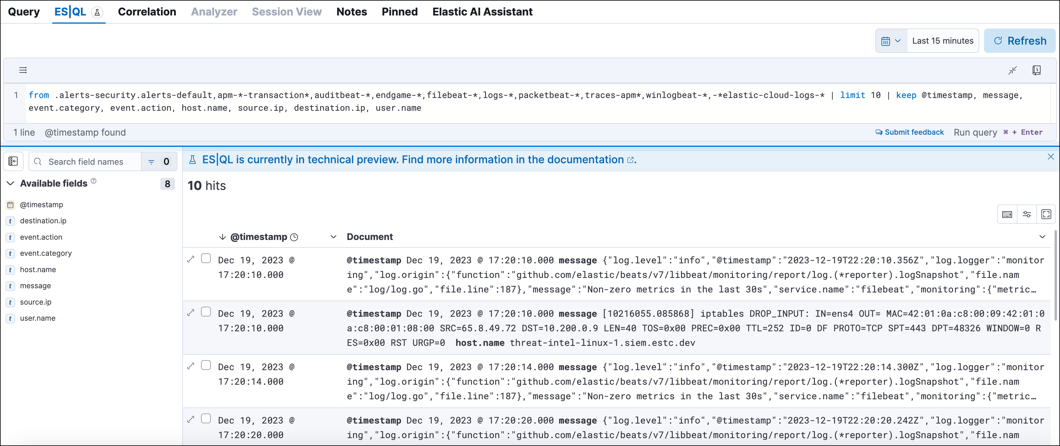 a Timeline’s ES|QL tab