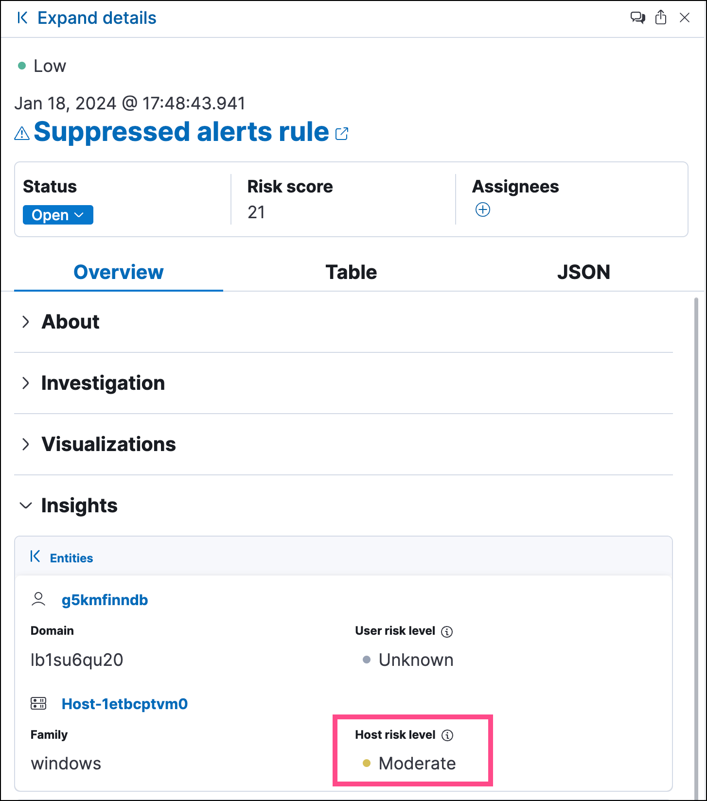 Host risk score in alert details flyout