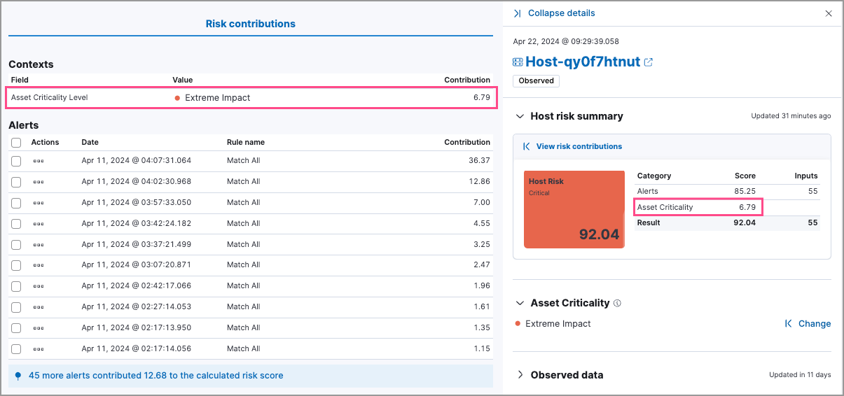 View asset criticality impact on host risk score