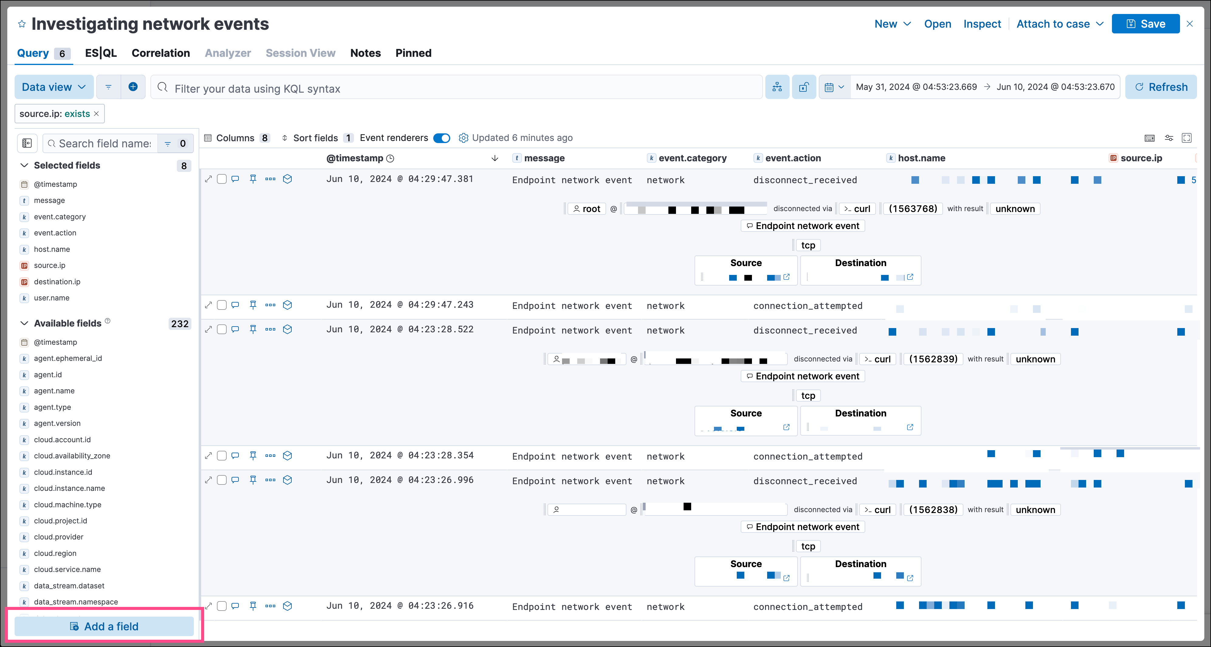 Create runtime fields button in Timeline