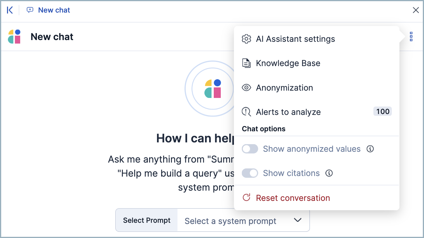 The Security AI settings popover