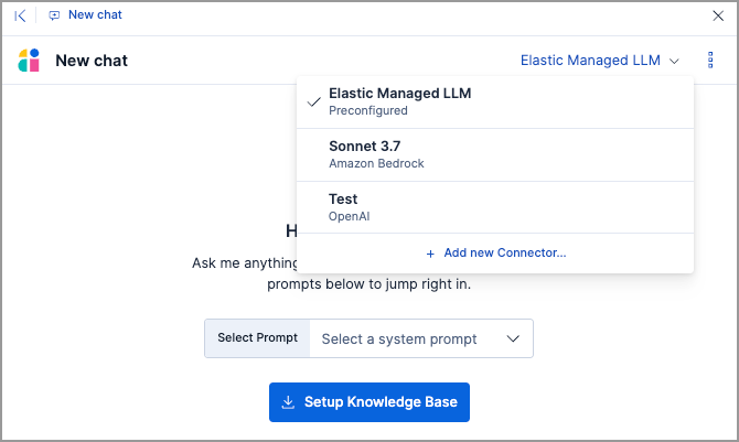 AI Assistant chat window with Elastic Managed LLM selected