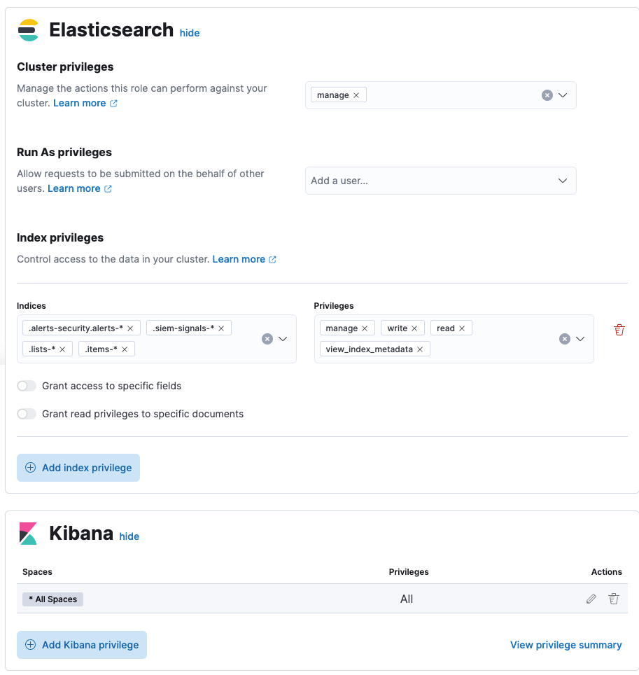 Shows user with the Detections feature enabled in all Kibana spaces