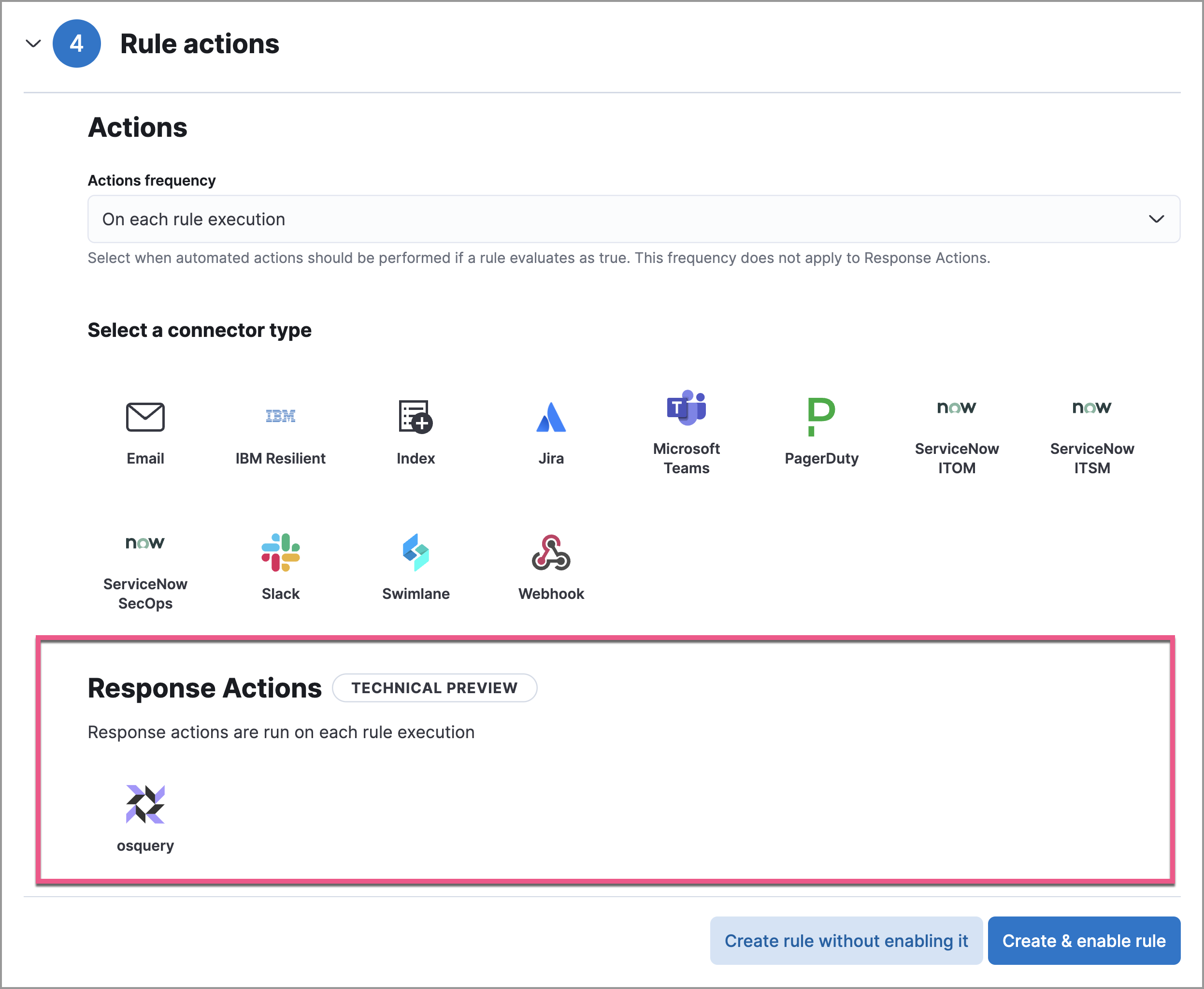 Available response actions