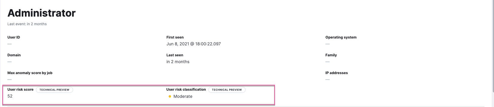 User risk score in Overview section