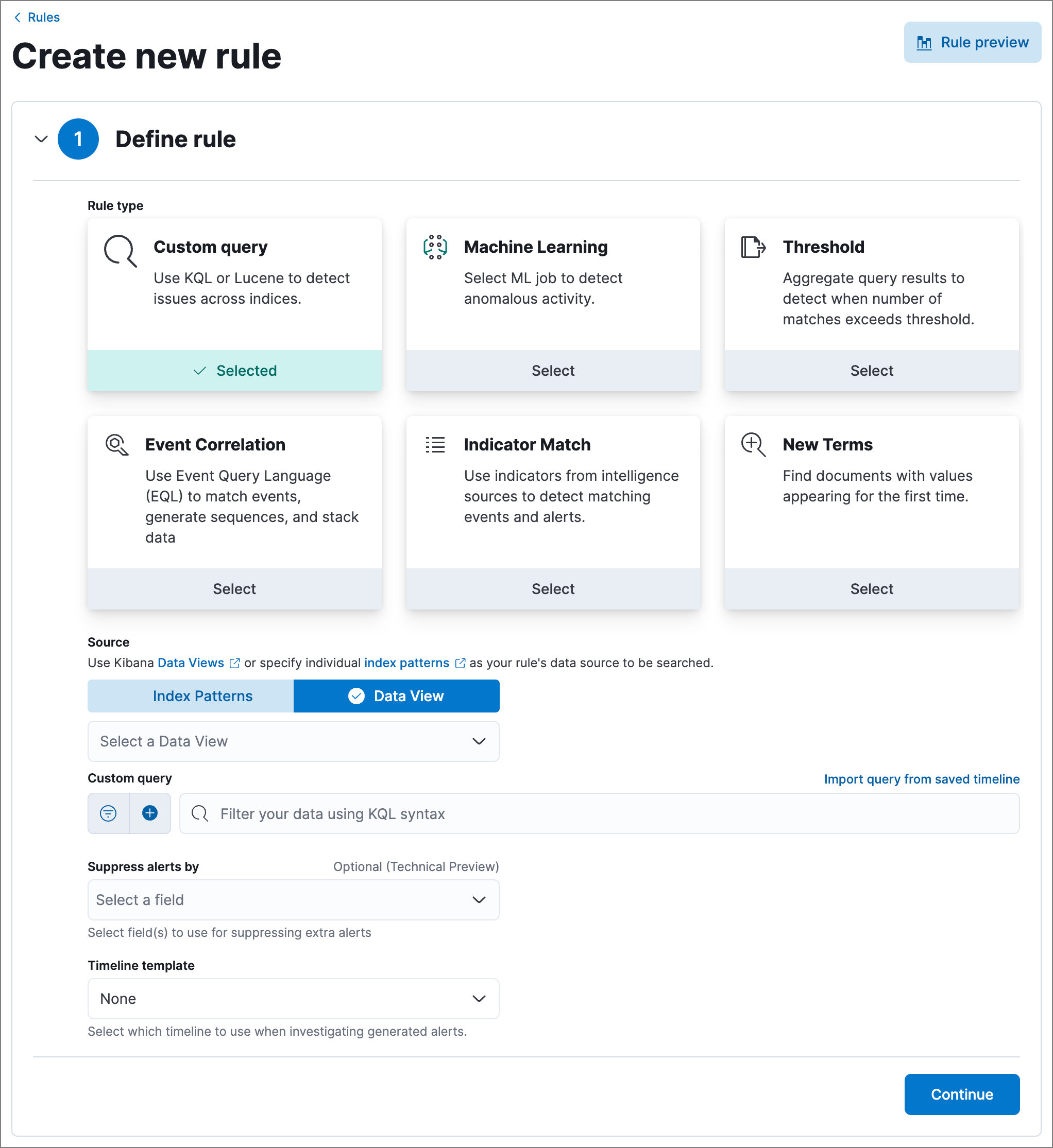 Create new rule page