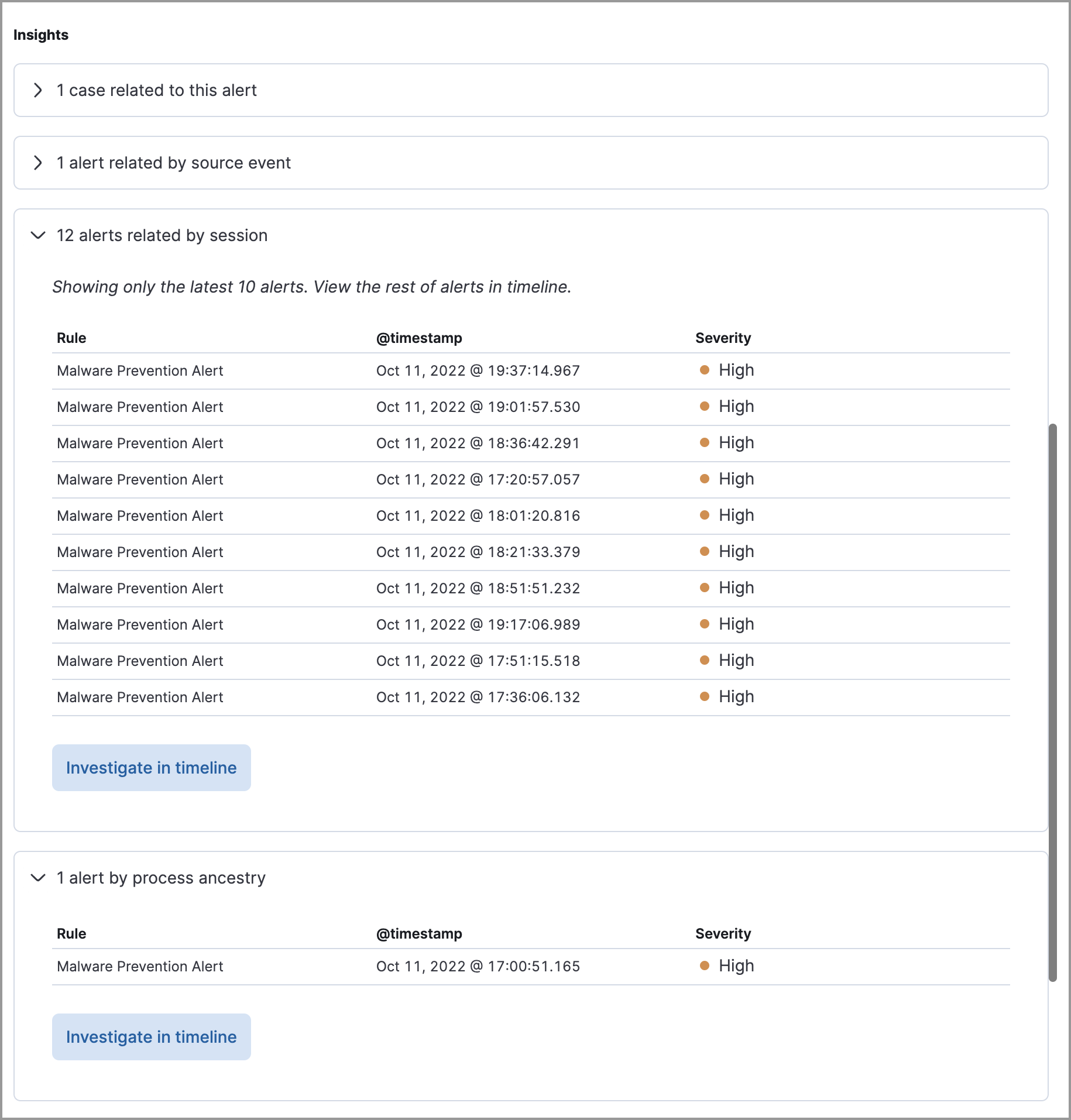 Insights section in Alert details flyout