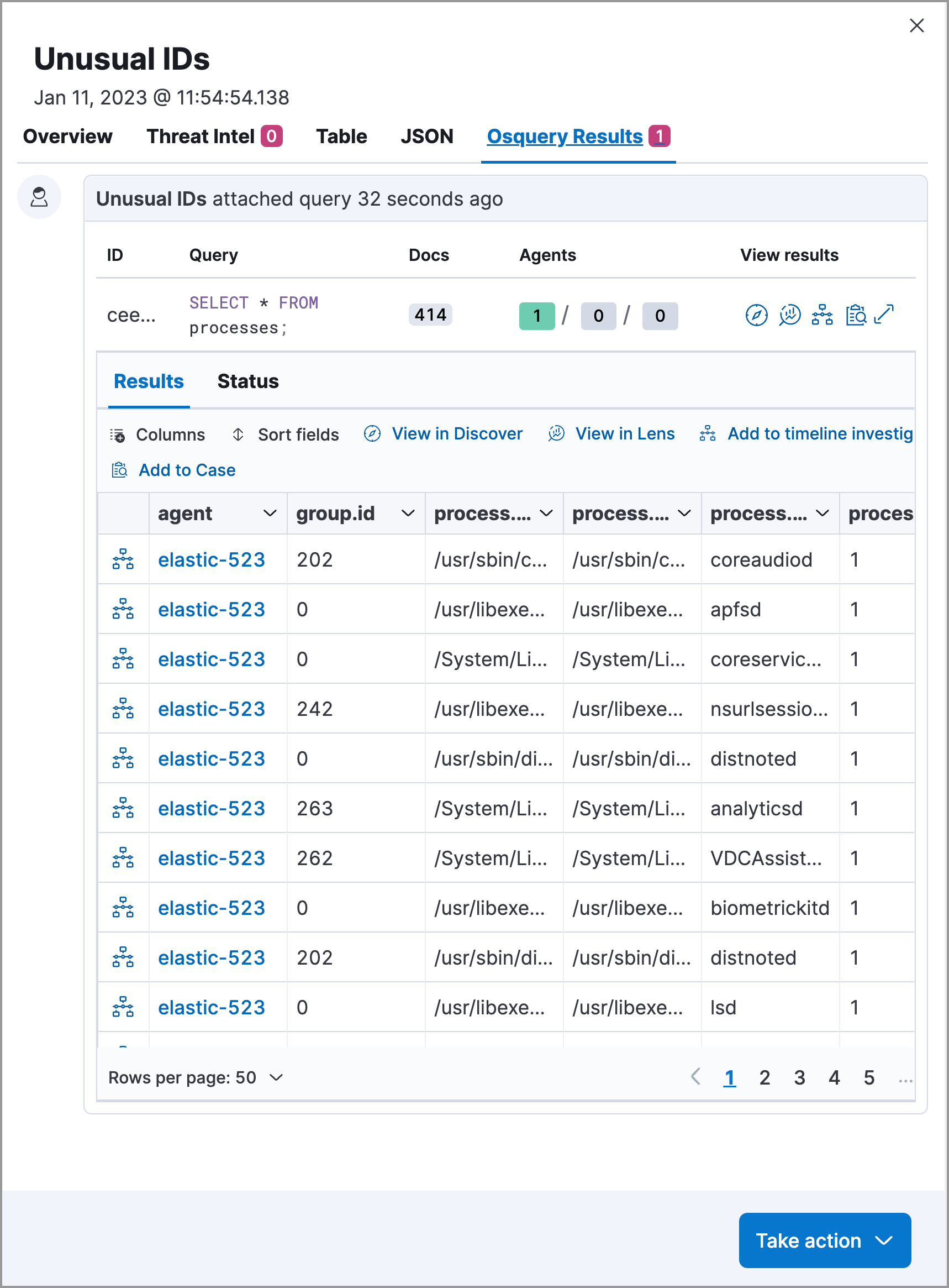 osquery results tab