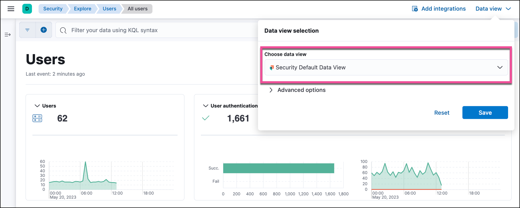 image highlighting how to open the data view selection menu