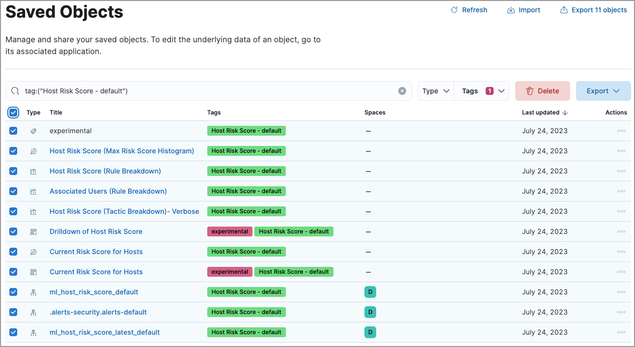 Delete host risk score saved objects