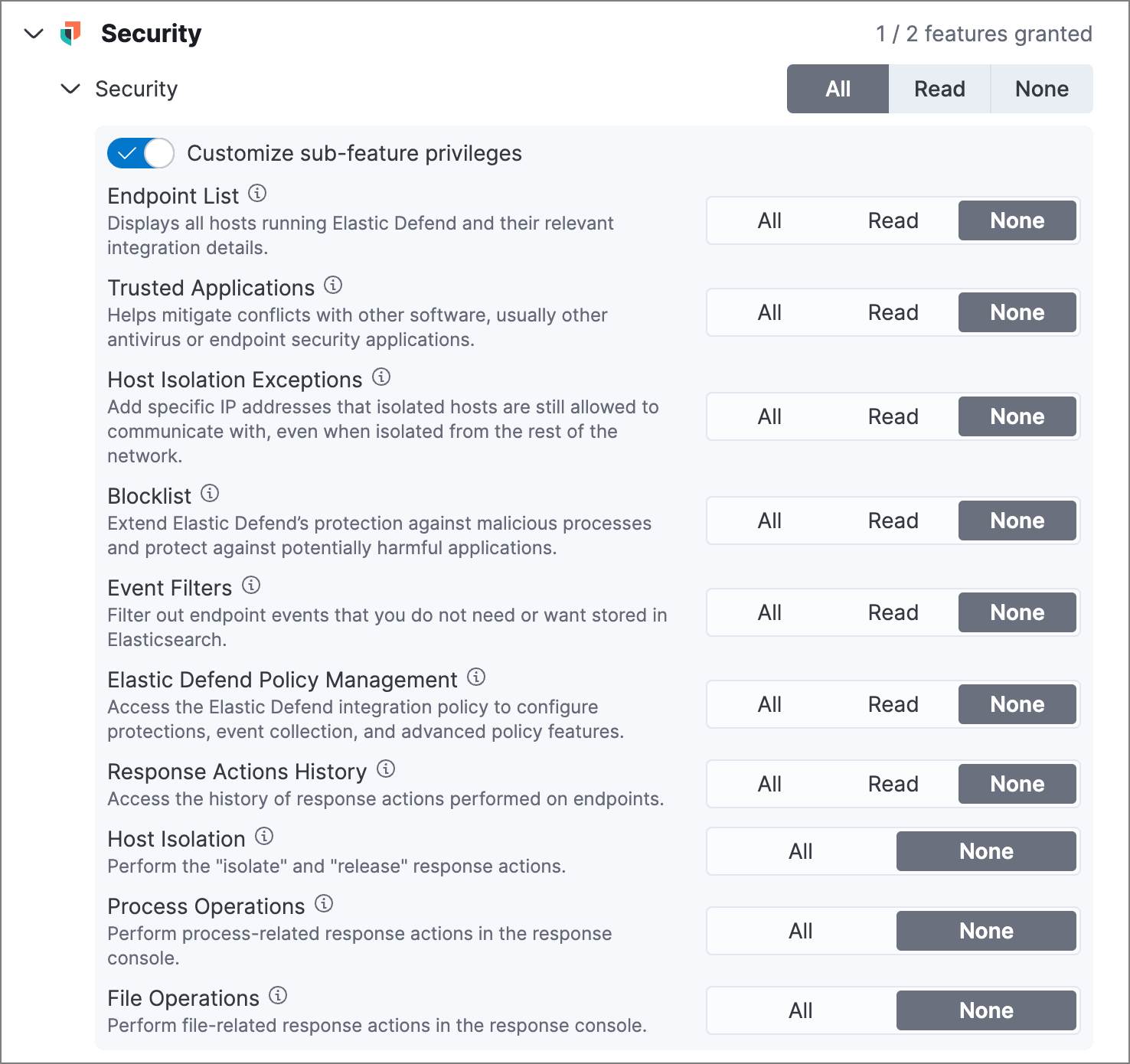 Configuring privileges in Kibana