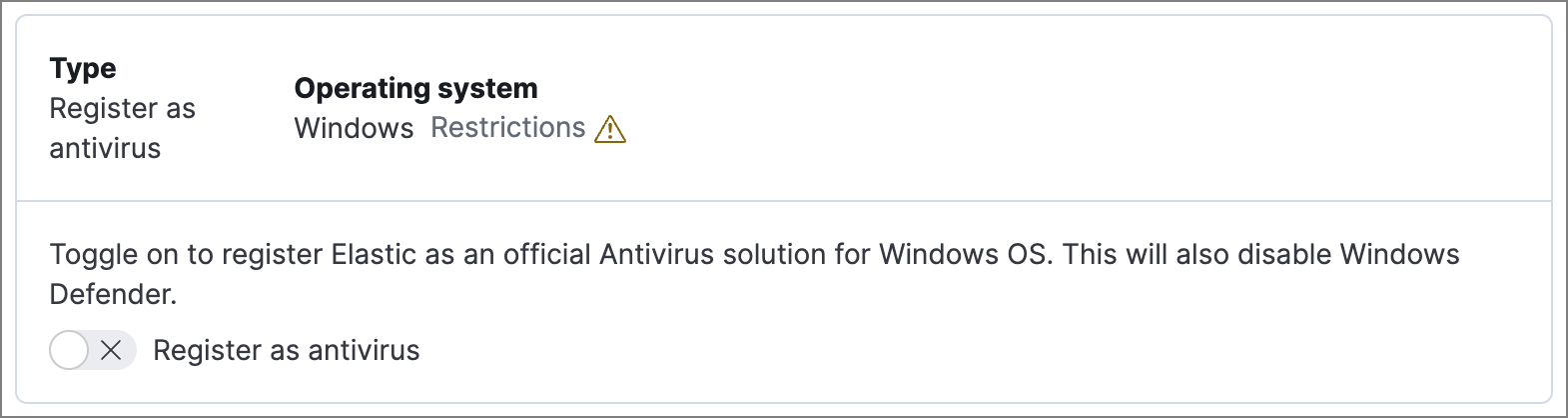 Detail of Register as antivirus option.