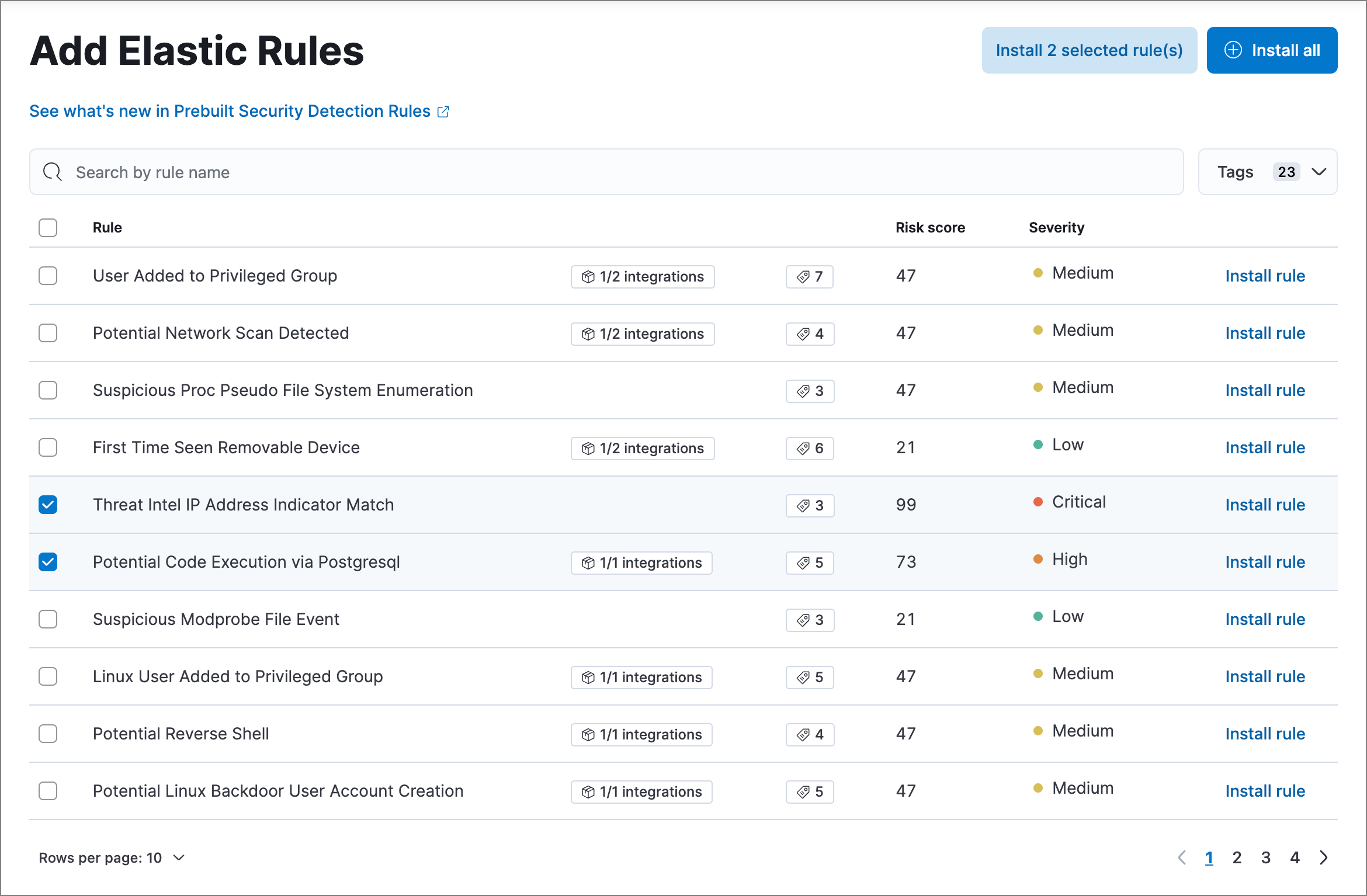 The Add Elastic Rules page