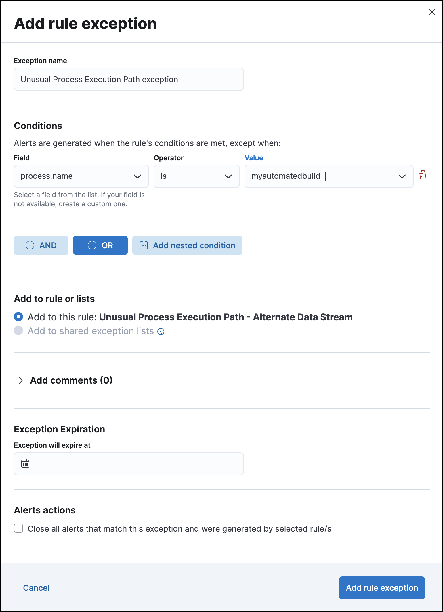 Add Rule Exception UI