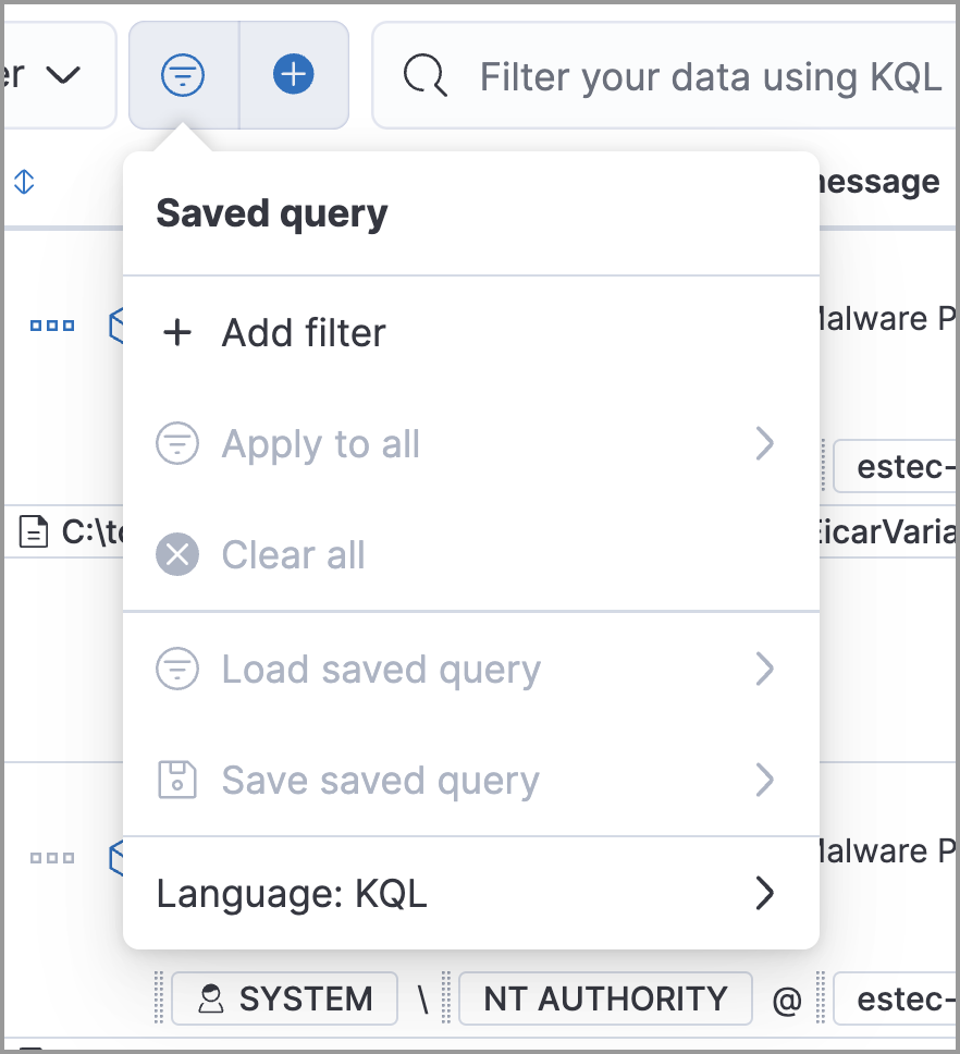 timeline ui filter options