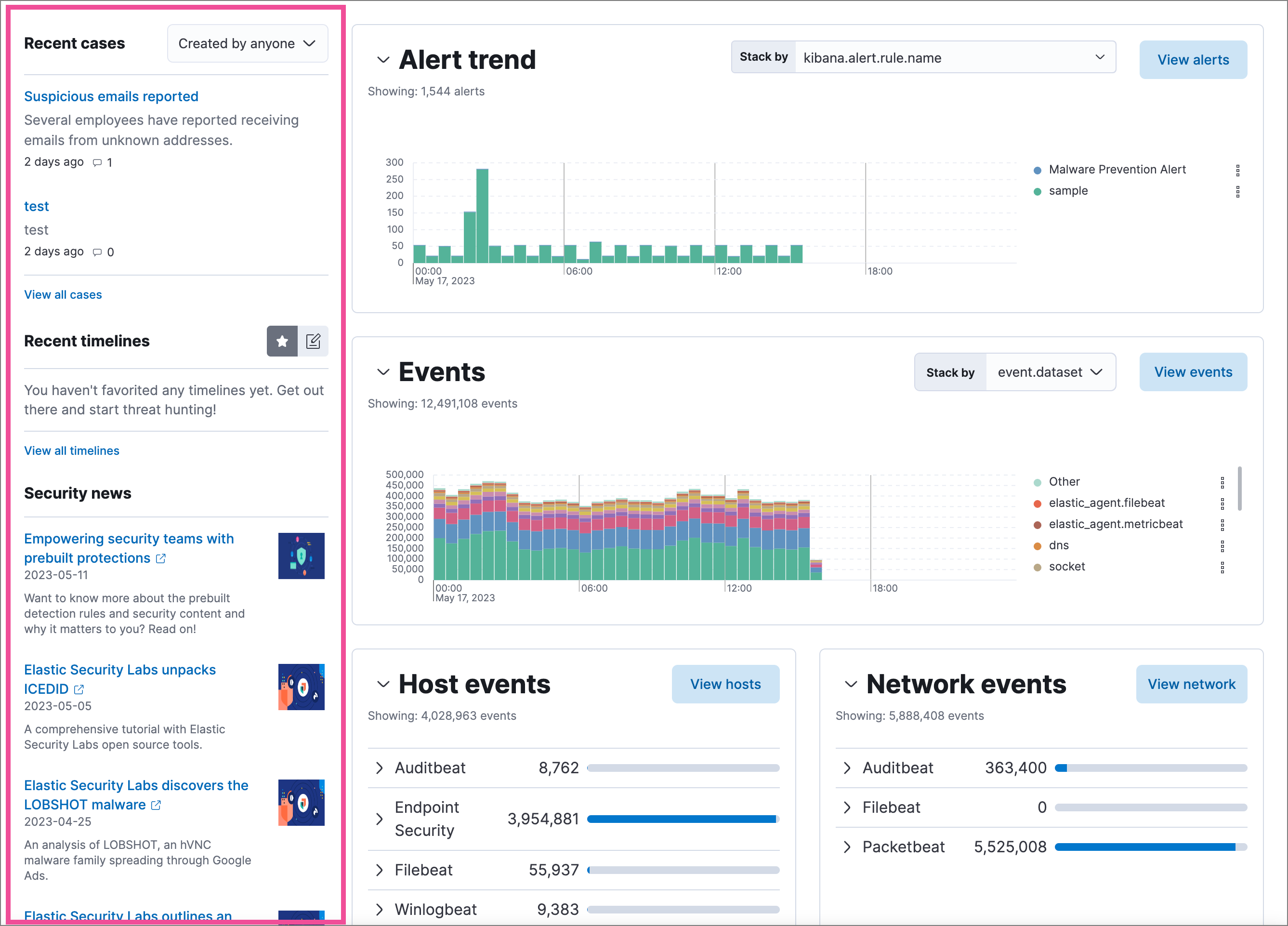 Overview dashboard with live feed section highlighted