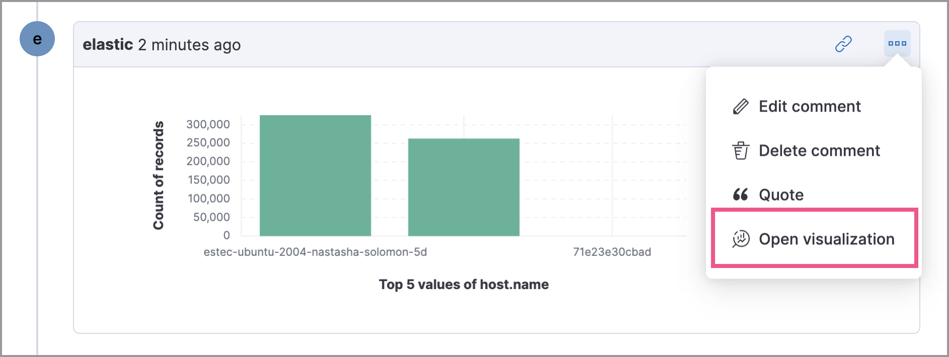 Shows where the Open Visualization option is