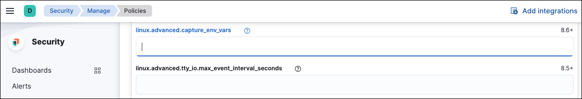 The "linux.advanced.capture_env_vars" advanced agent policy setting