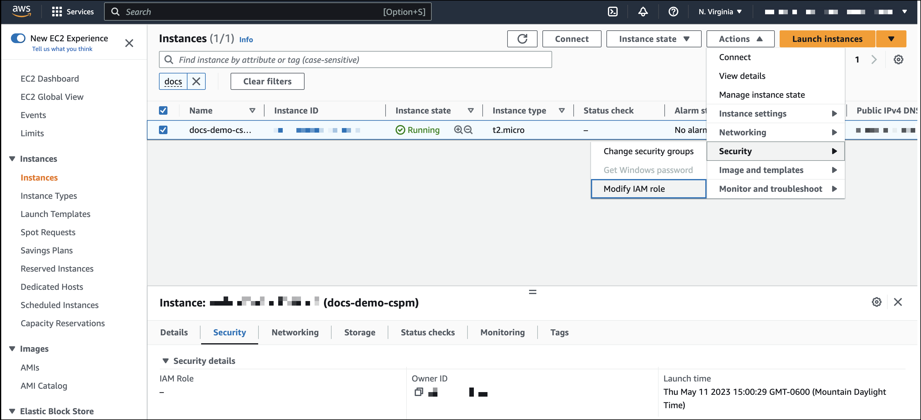 The EC2 page in AWS