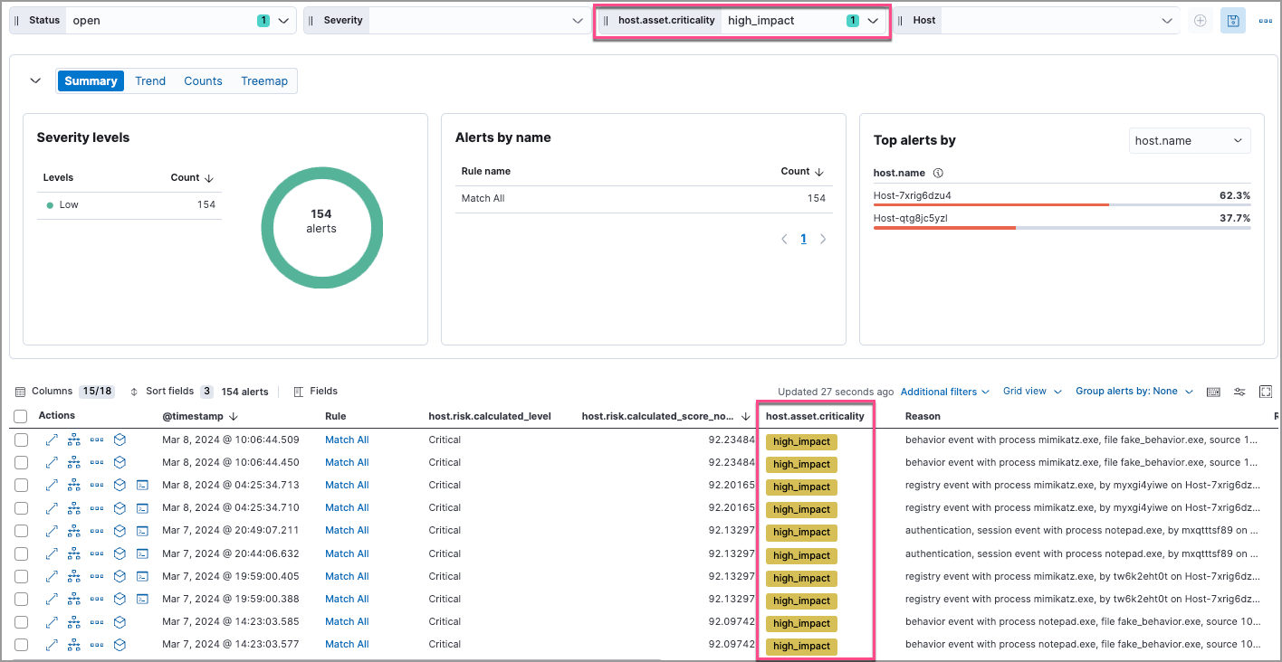 Filter alerts by asset criticality level