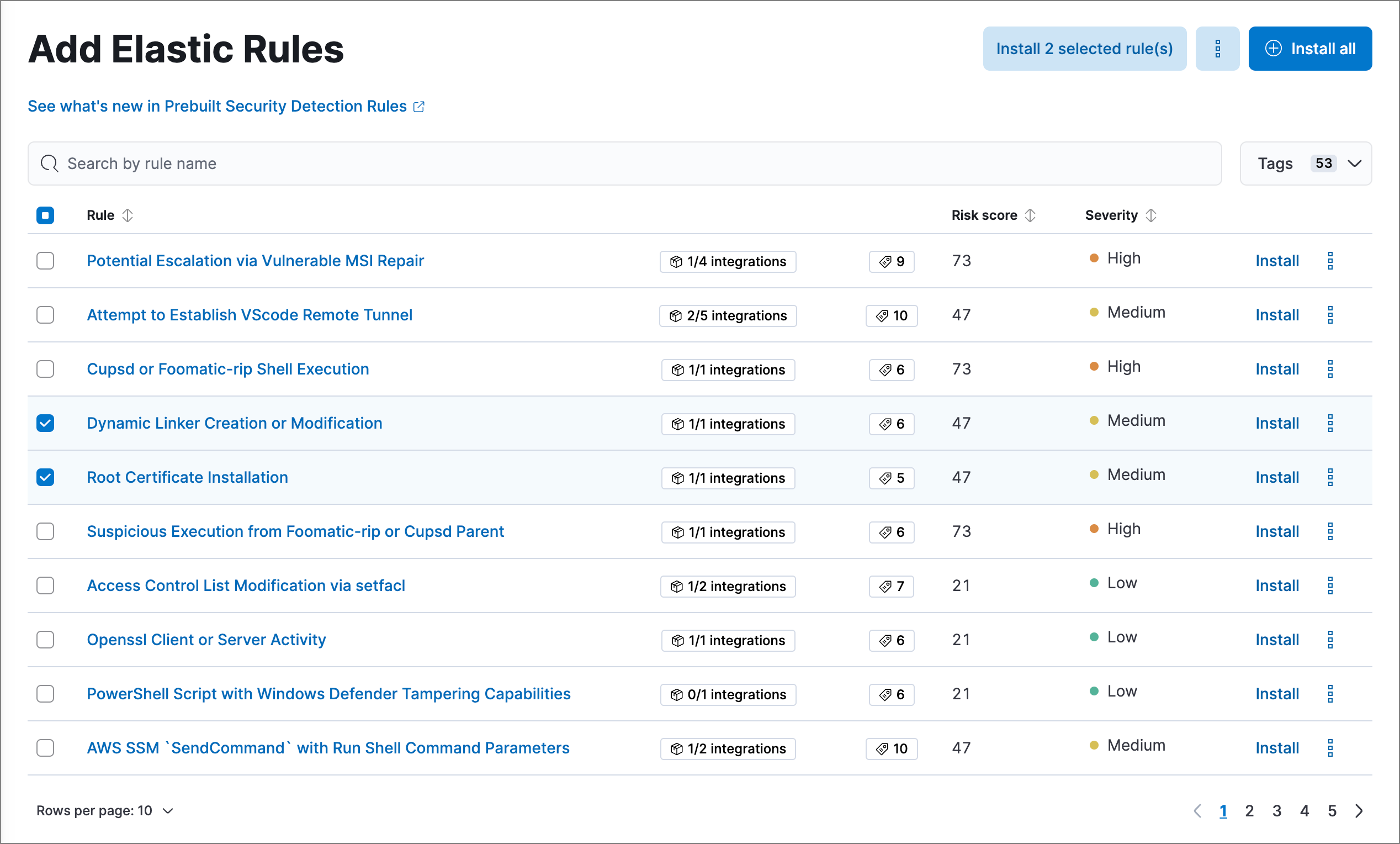 The Add Elastic Rules page