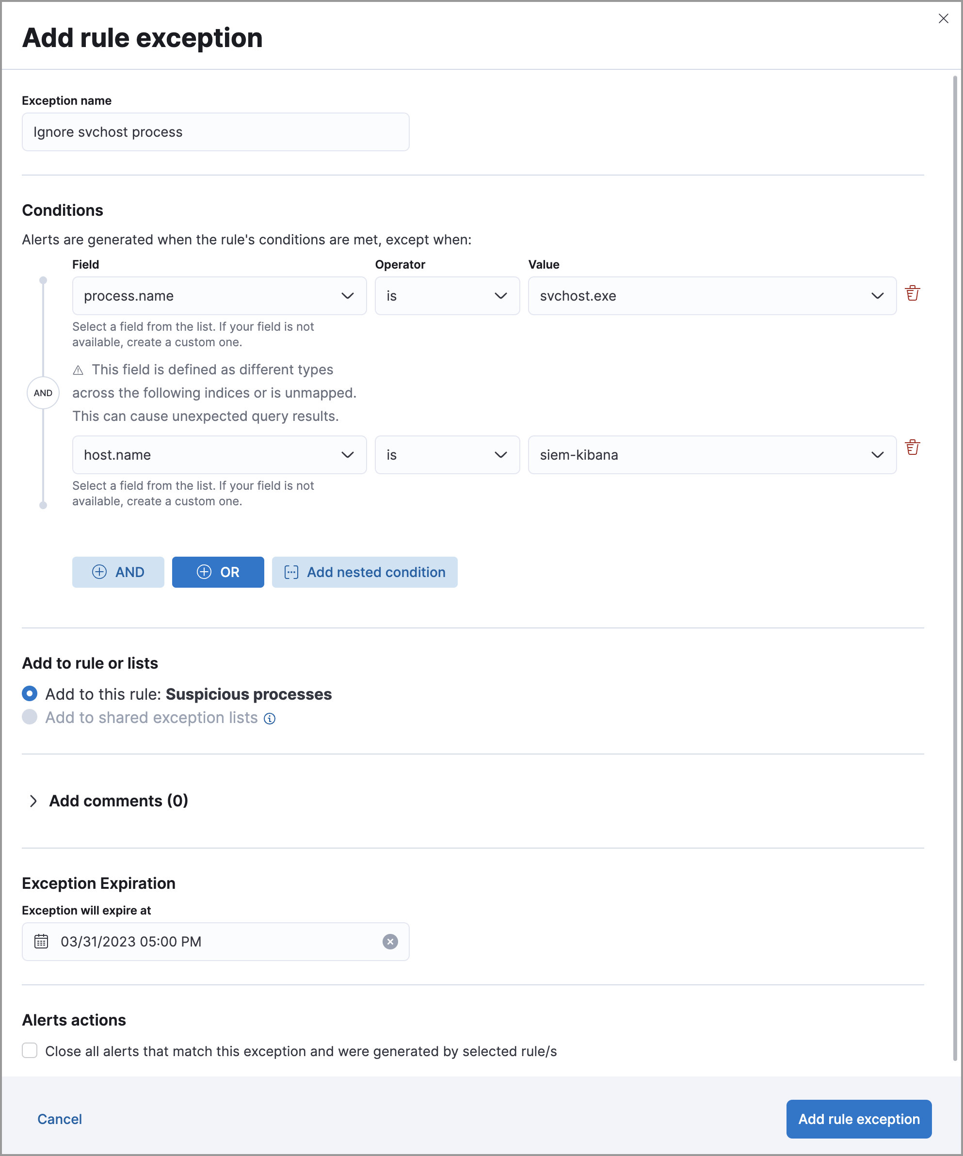  detections add exception ui