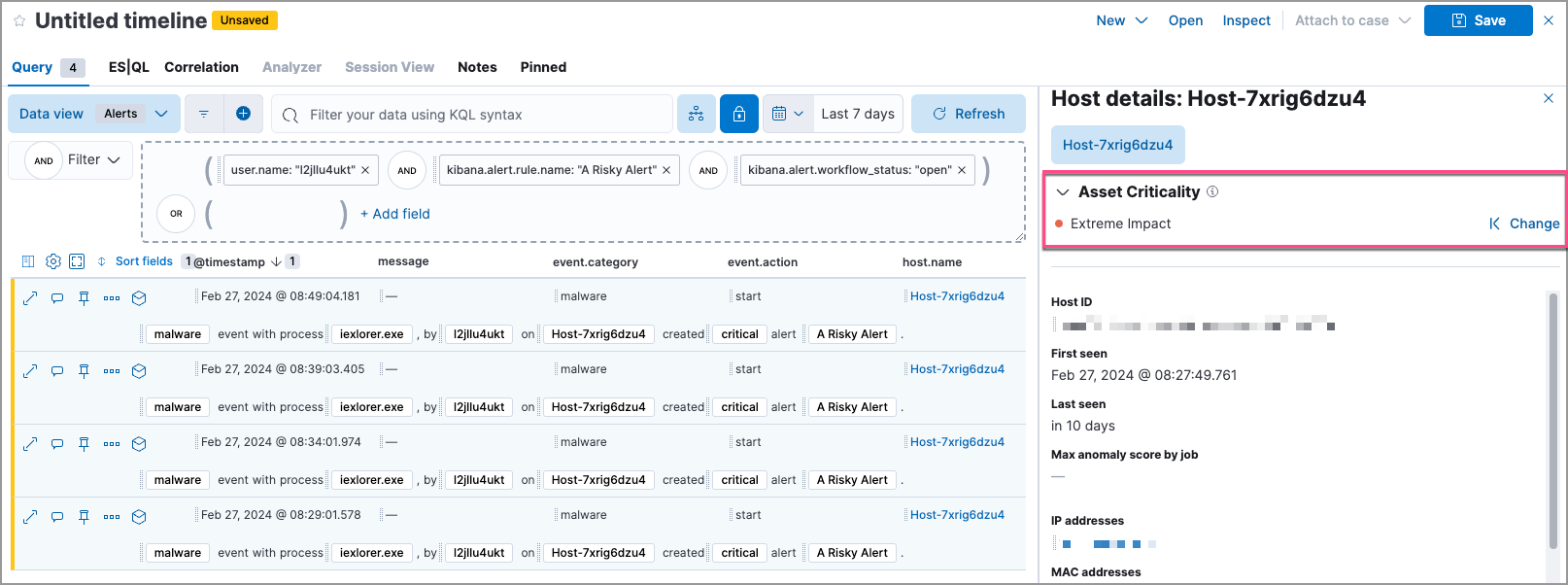 Assign asset criticality from the host details flyout in Timeline