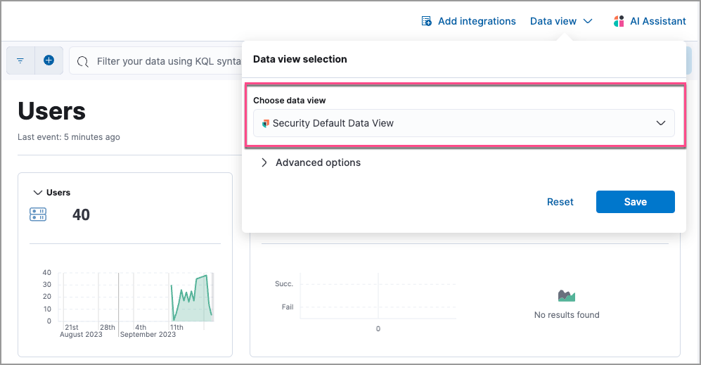 image highlighting how to open the data view selection menu