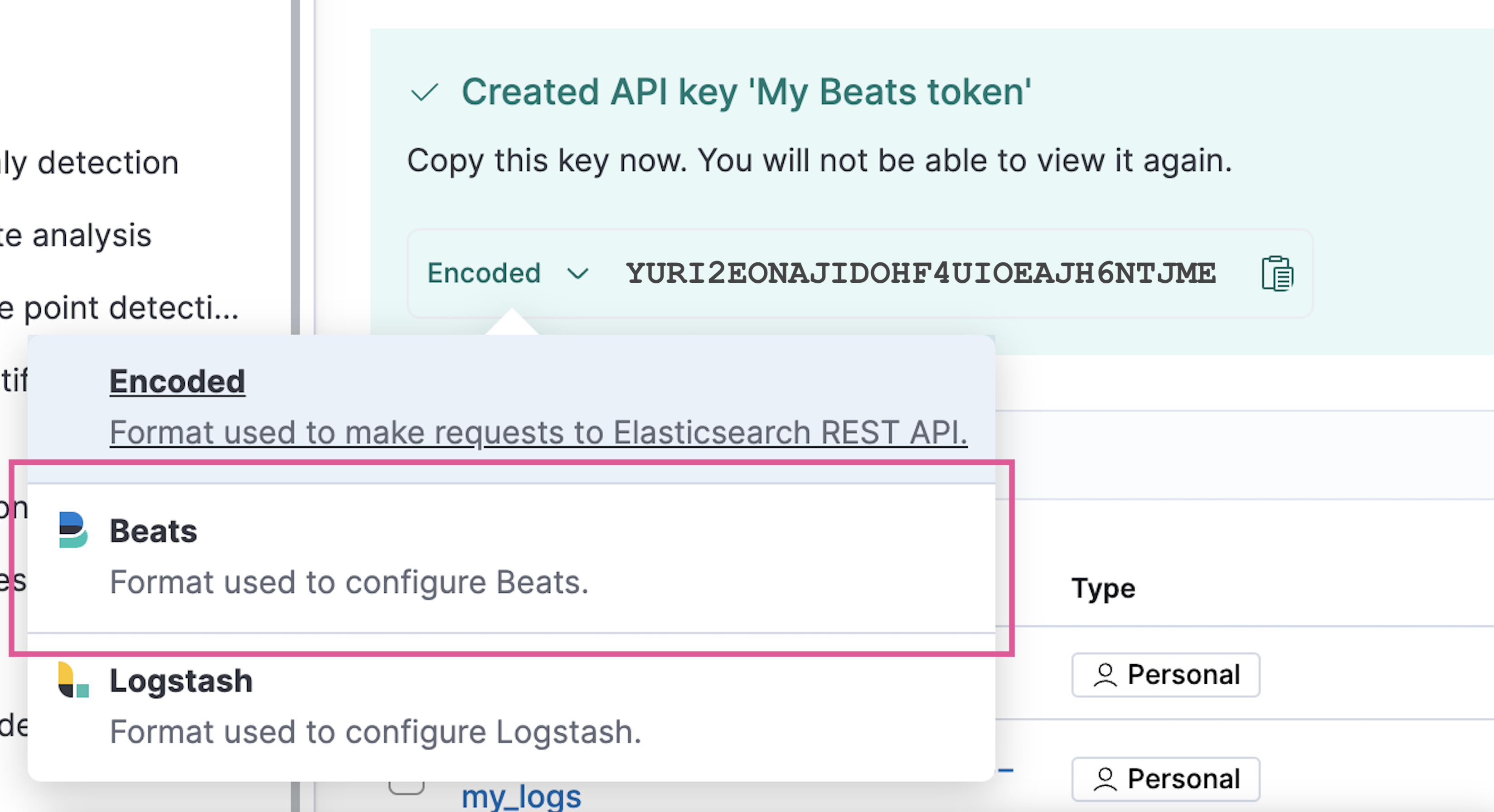 logs stream logs api key beats