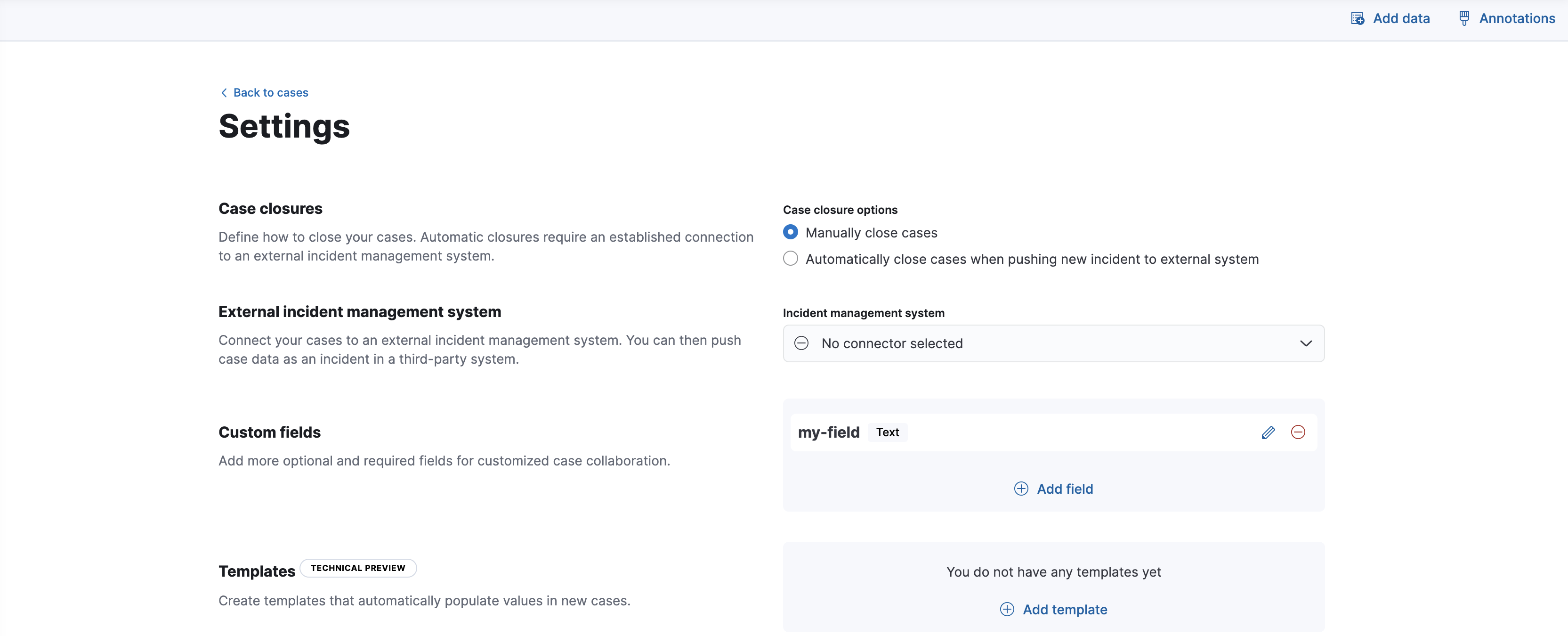 View case settings