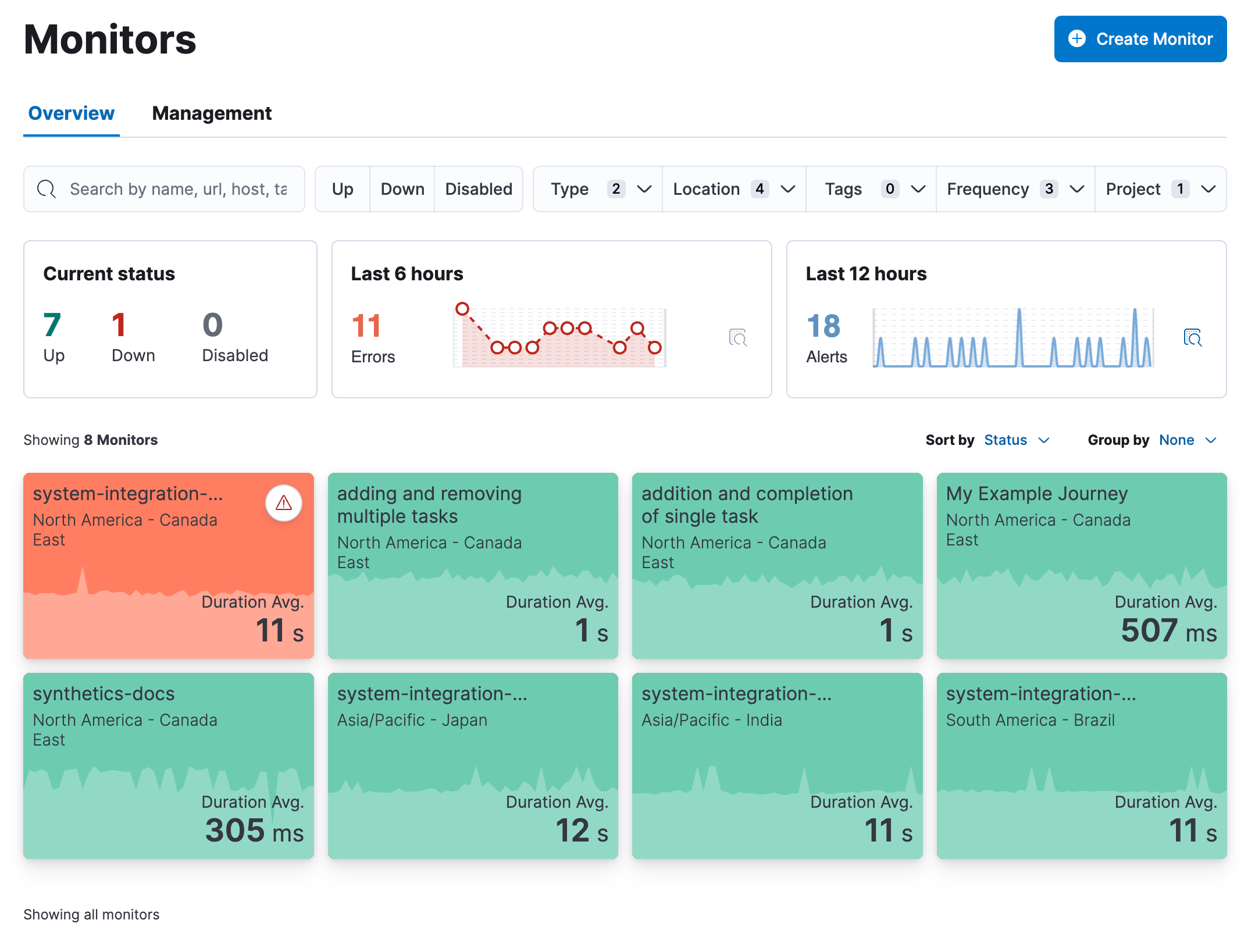 Synthetics UI in an Observability project