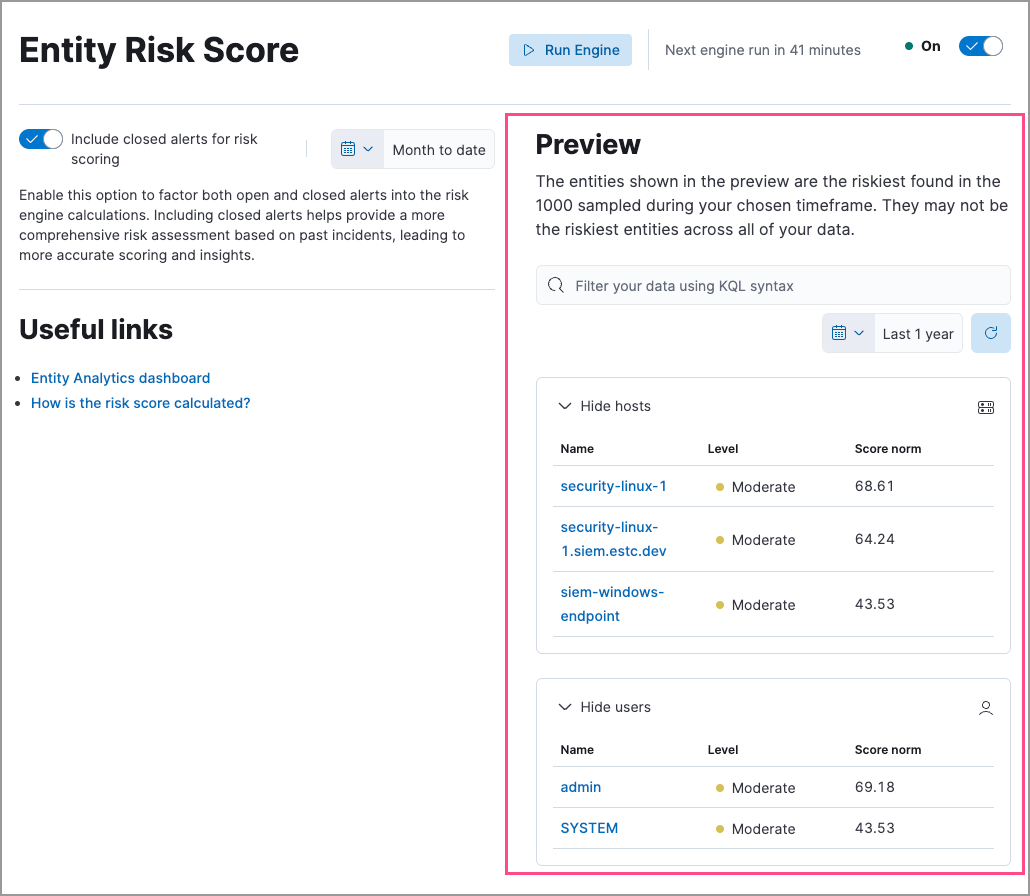 Preview of risky entities