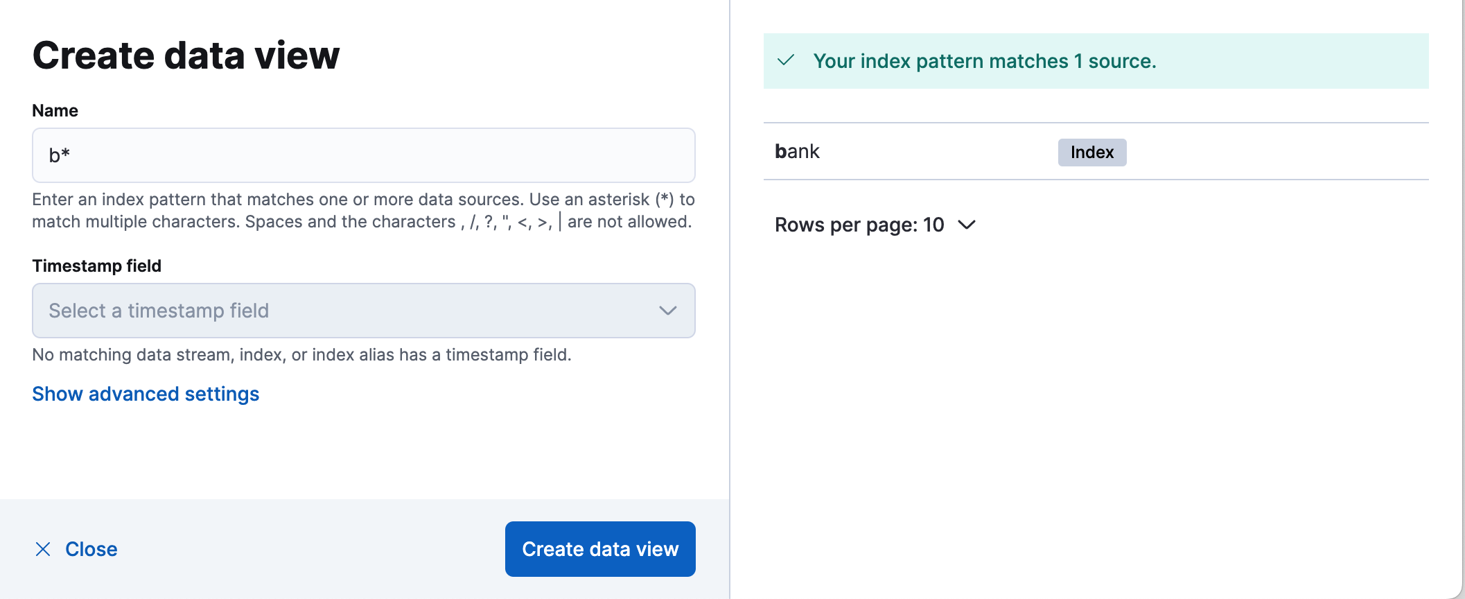 Example of wildcard usage to create a data view