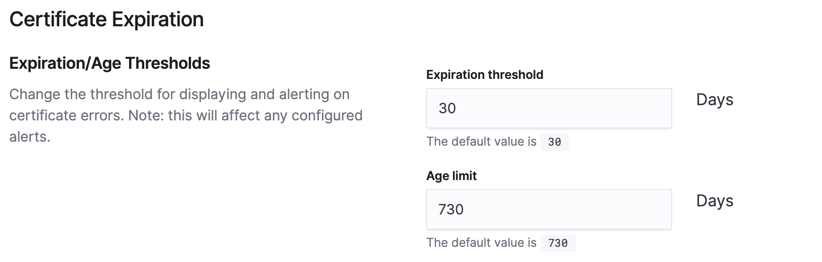 Certification expiration thresholds