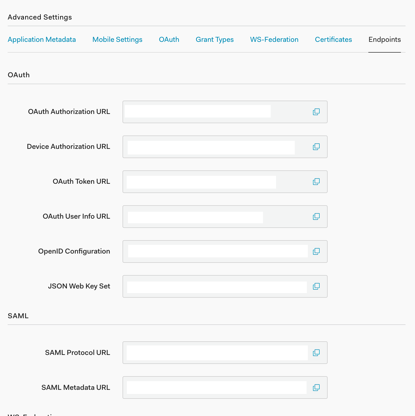 A bunch of menu options, of which SAML Metadata URL is one.