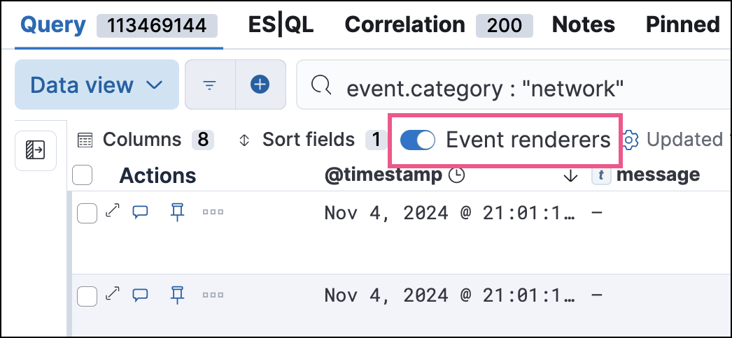example timeline with the event renderer highlighted