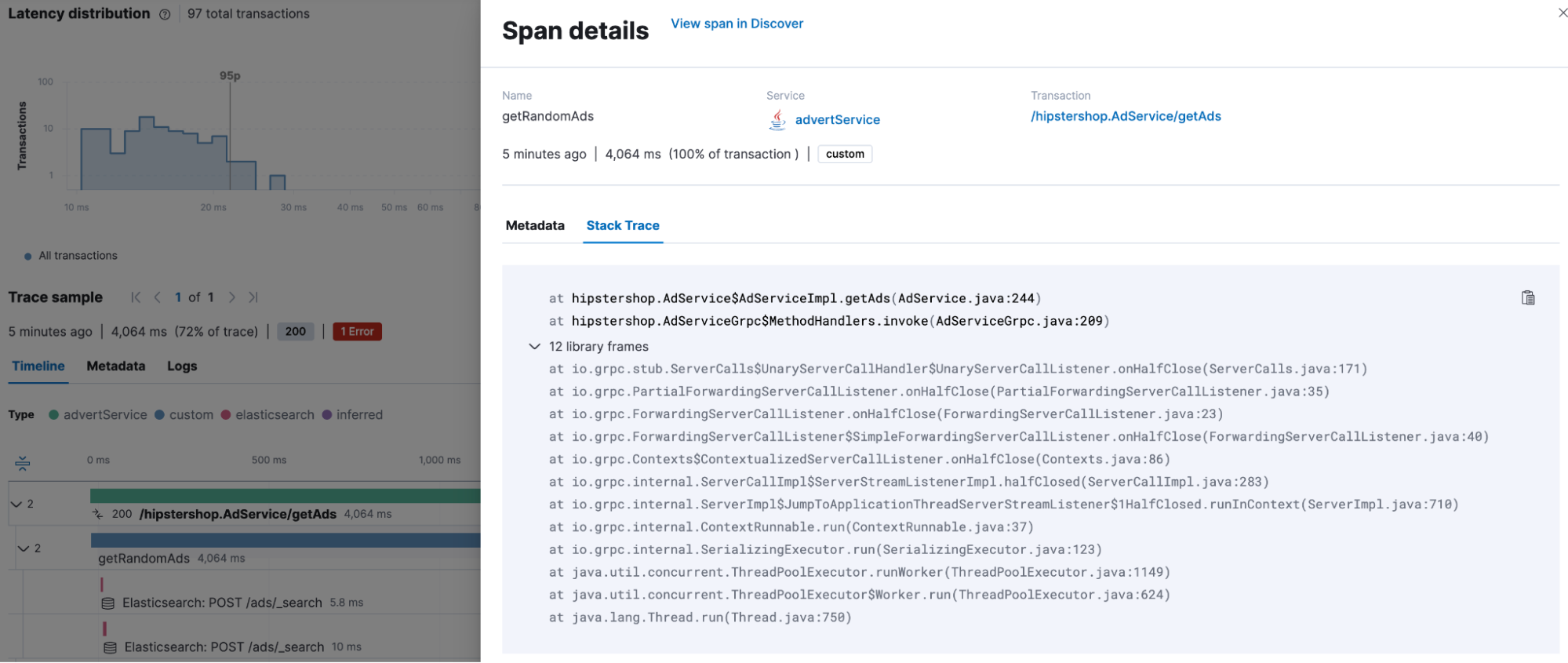 Span stack traces