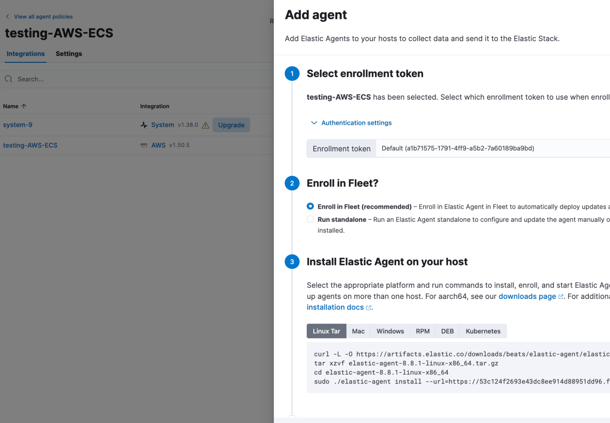 add agent testing aws