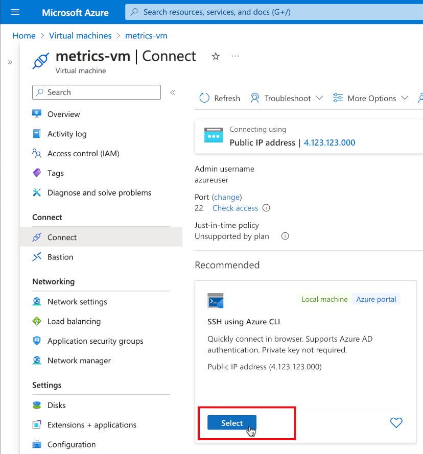 metrics vm connect