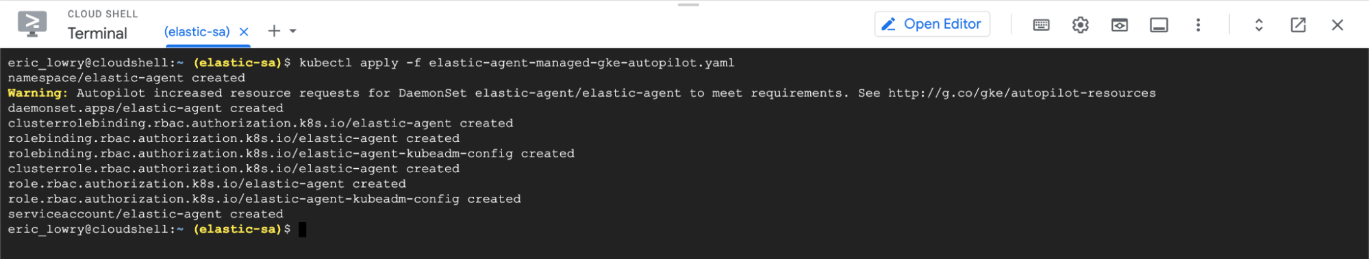 elastic agent GKE autopilot cluster