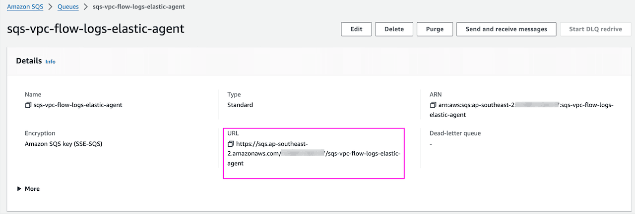 aws vpc flow logs create sqs queue url elastic agent