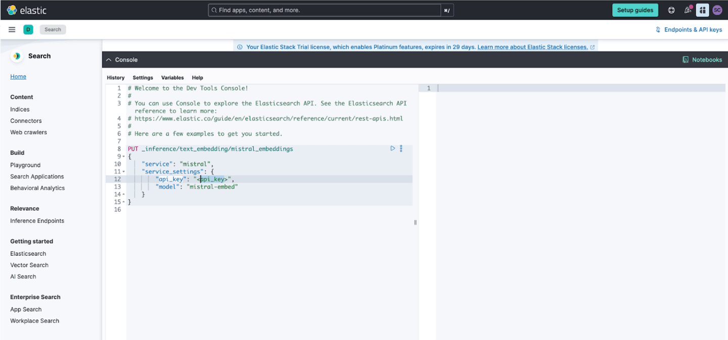 elastic dev console view