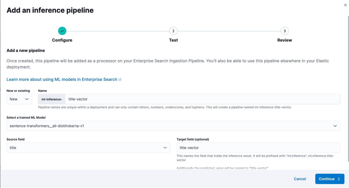 Figure 2. Adding Inference Pipeline in Elasticsearch