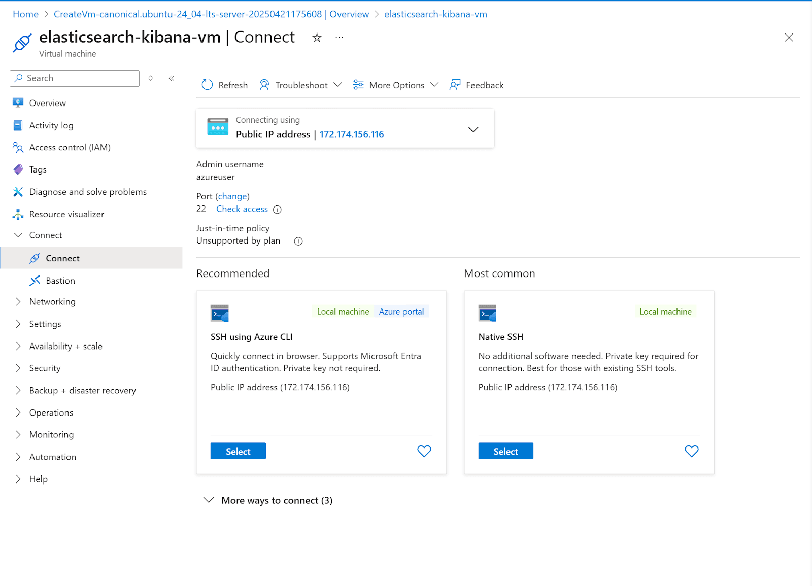 SSH using Azure CLI to connect to an instance in Microsoft Azure.