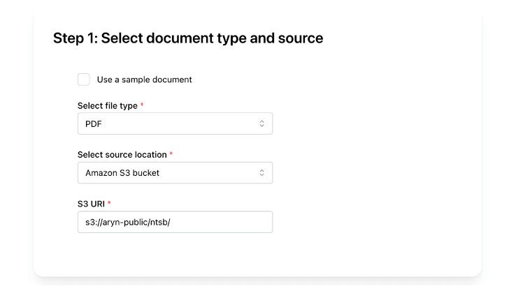 Select document type and source
